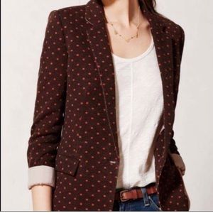 Women’s Anthropologie Cartonnier Brown Polka Dot Blazer Jacket - Size Medium